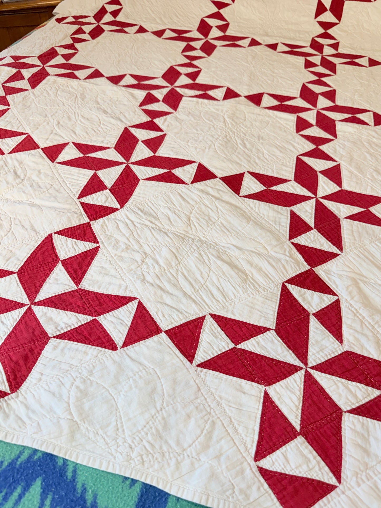 Red and White Barbara Frietchie’s Rose Design Quilt