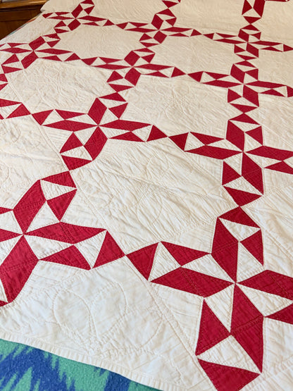 Red and White Barbara Frietchie’s Rose Design Quilt