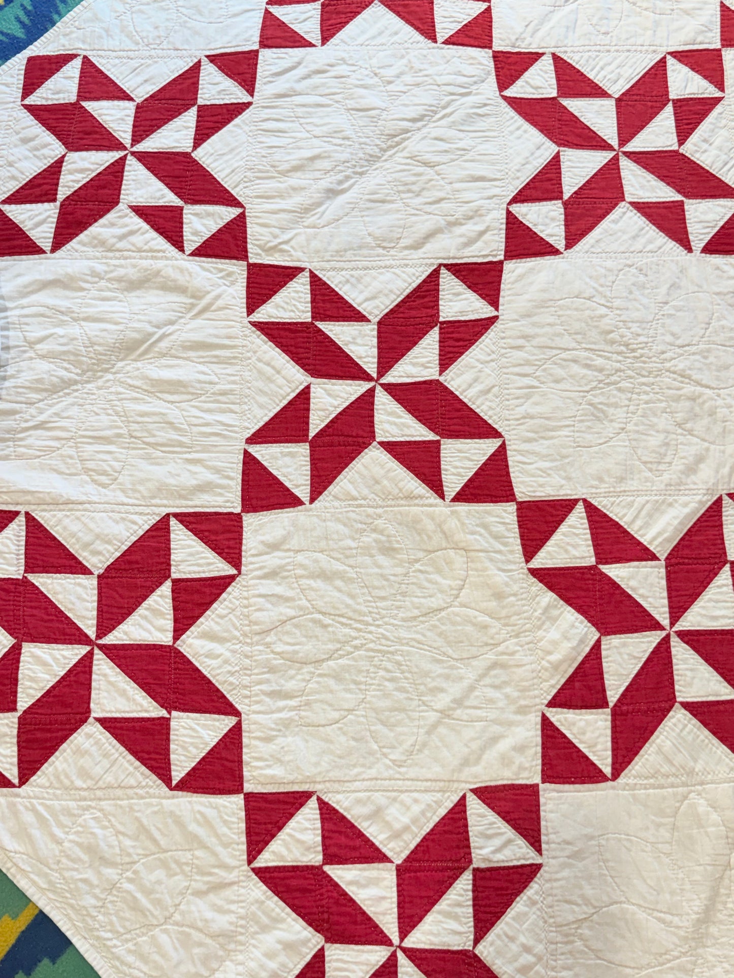 Red and White Barbara Frietchie’s Rose Design Quilt