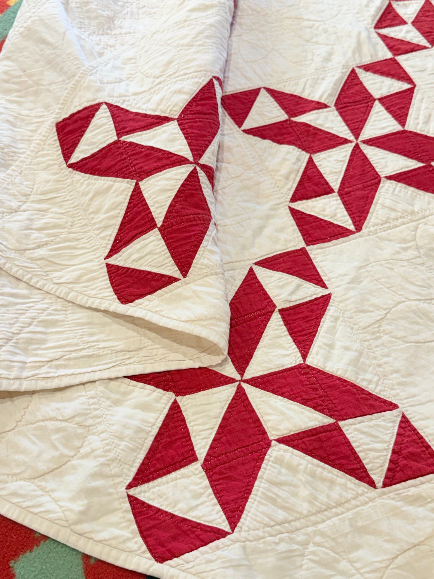 Red and White Barbara Frietchie’s Rose Design Quilt