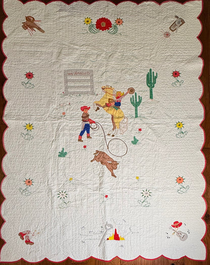 Little Mavericks Western Pictorial Cowgirl/ Cowboy  Vintage Quilt