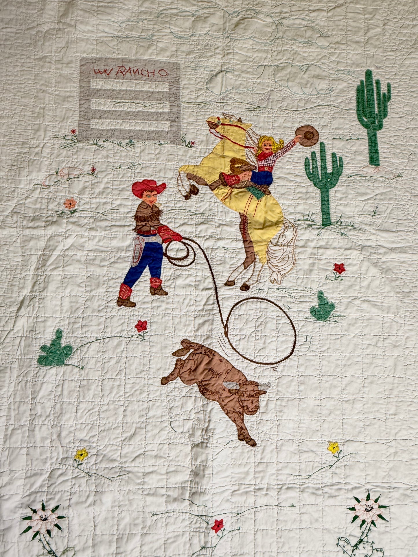 Little Mavericks Western Pictorial Cowgirl/ Cowboy  Vintage Quilt
