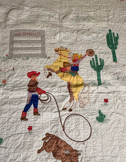 Little Mavericks Western Pictorial Cowgirl/ Cowboy  Vintage Quilt