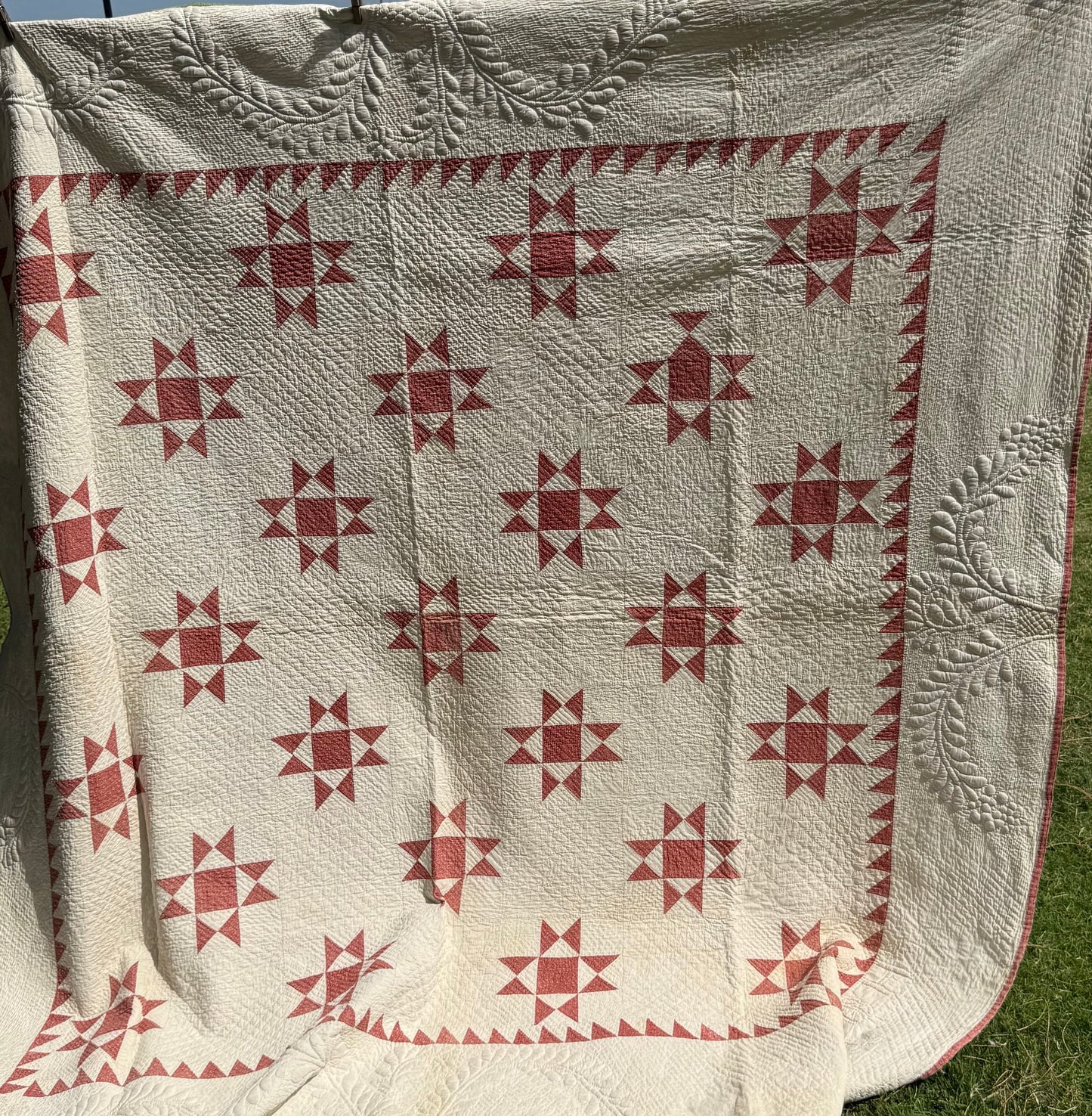 Ohio Stars Signed And Dated Trapunto Quilt 1869