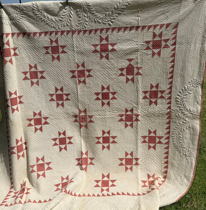 Ohio Stars Signed And Dated Trapunto Quilt 1869