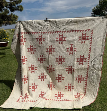 Ohio Stars Signed And Dated Trapunto Quilt 1869