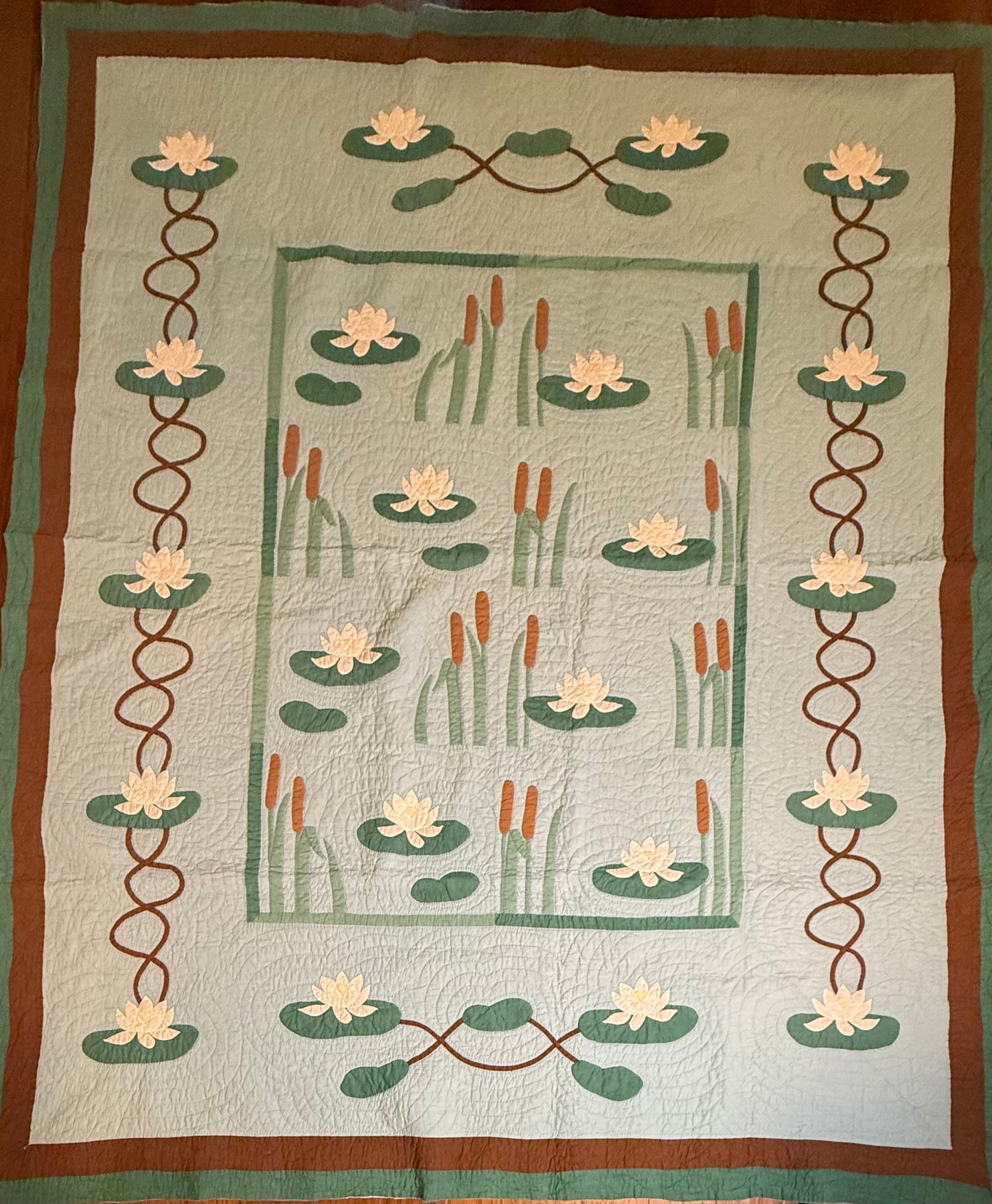 Signed and Dated Mountain Mist Water Lillies Quilt