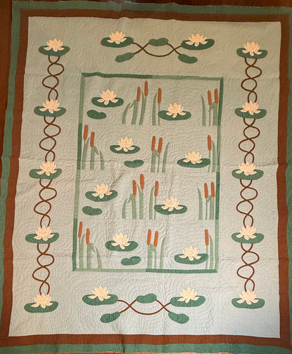 Signed and Dated Mountain Mist Water Lillies Quilt
