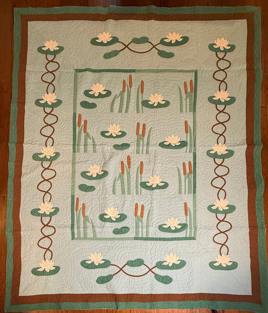 Signed and Dated Mountain Mist Water Lillies Quilt