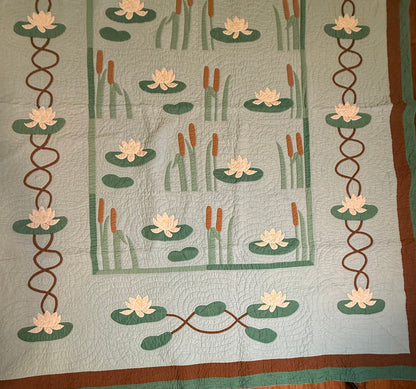 Signed and Dated Mountain Mist Water Lillies Quilt