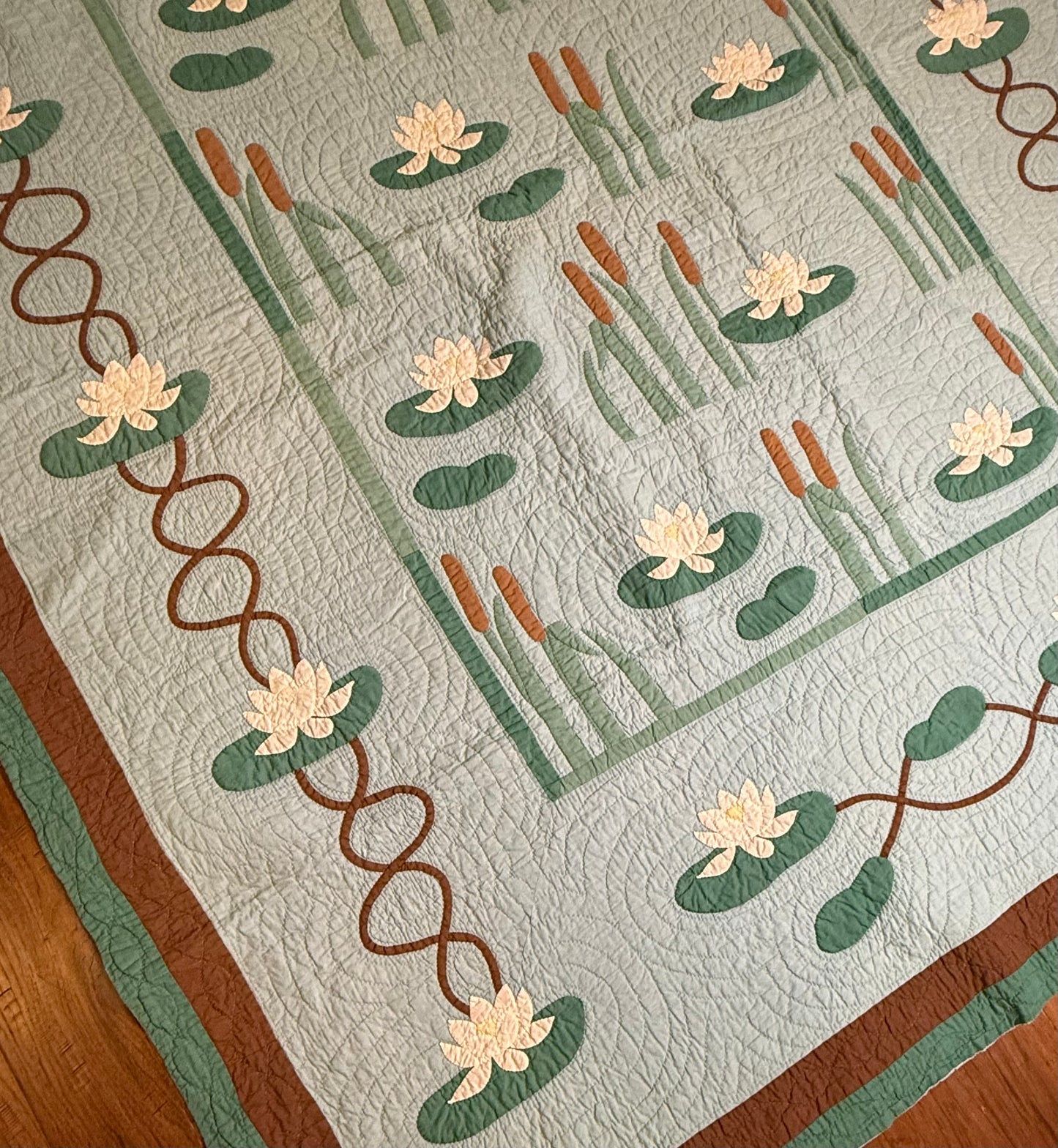 Signed and Dated Mountain Mist Water Lillies Quilt