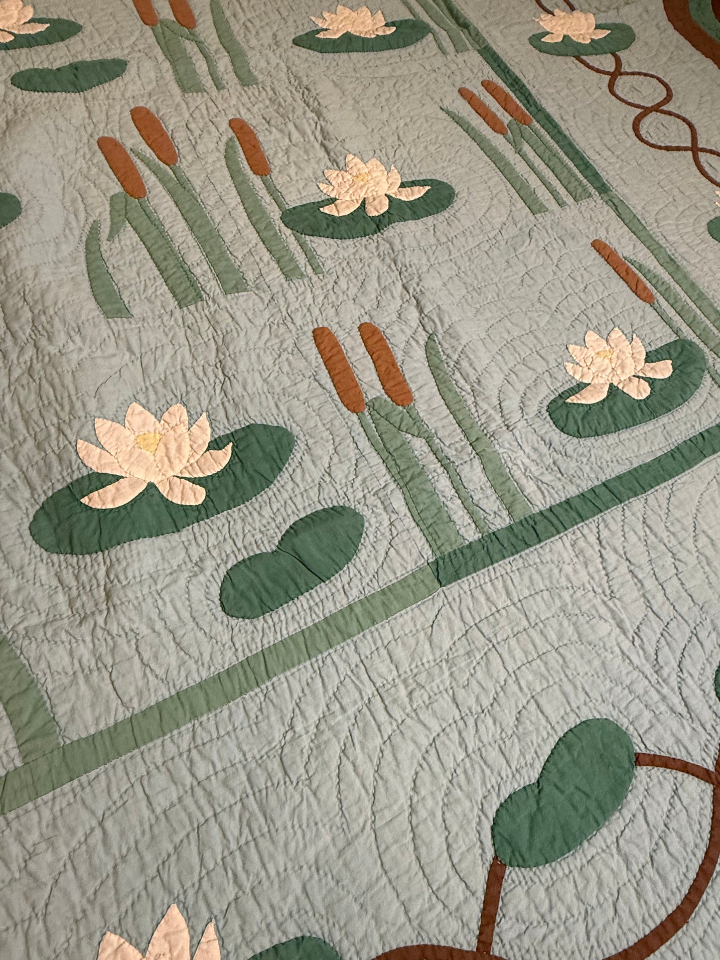 Signed and Dated Mountain Mist Water Lillies Quilt