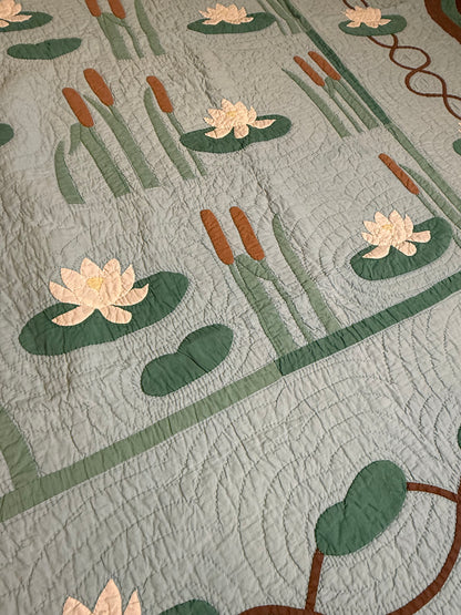 Signed and Dated Mountain Mist Water Lillies Quilt