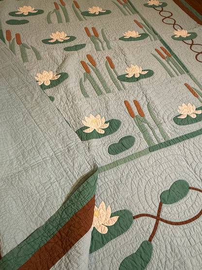 Signed and Dated Mountain Mist Water Lillies Quilt