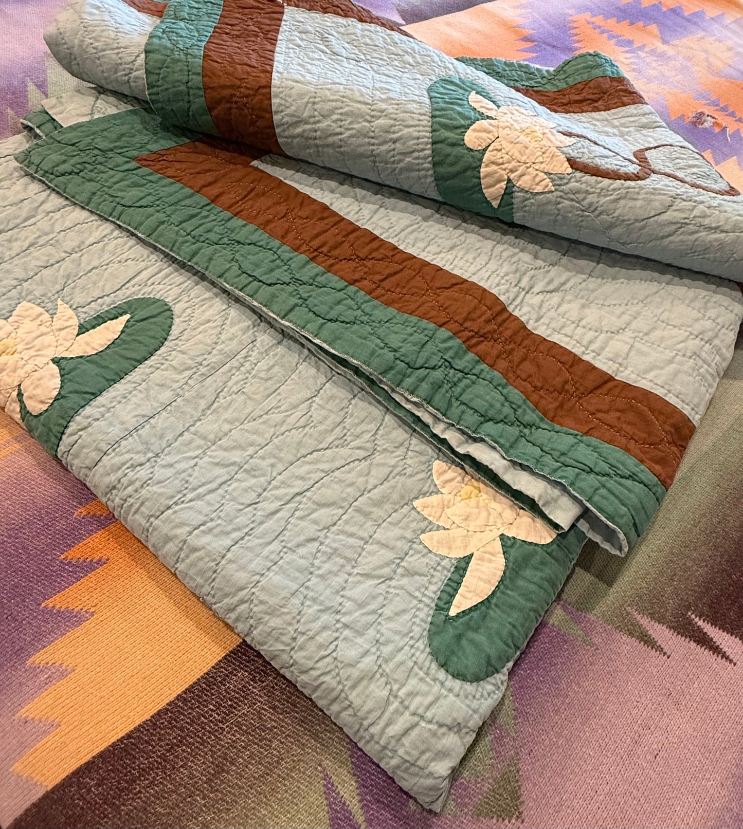 Signed and Dated Mountain Mist Water Lillies Quilt