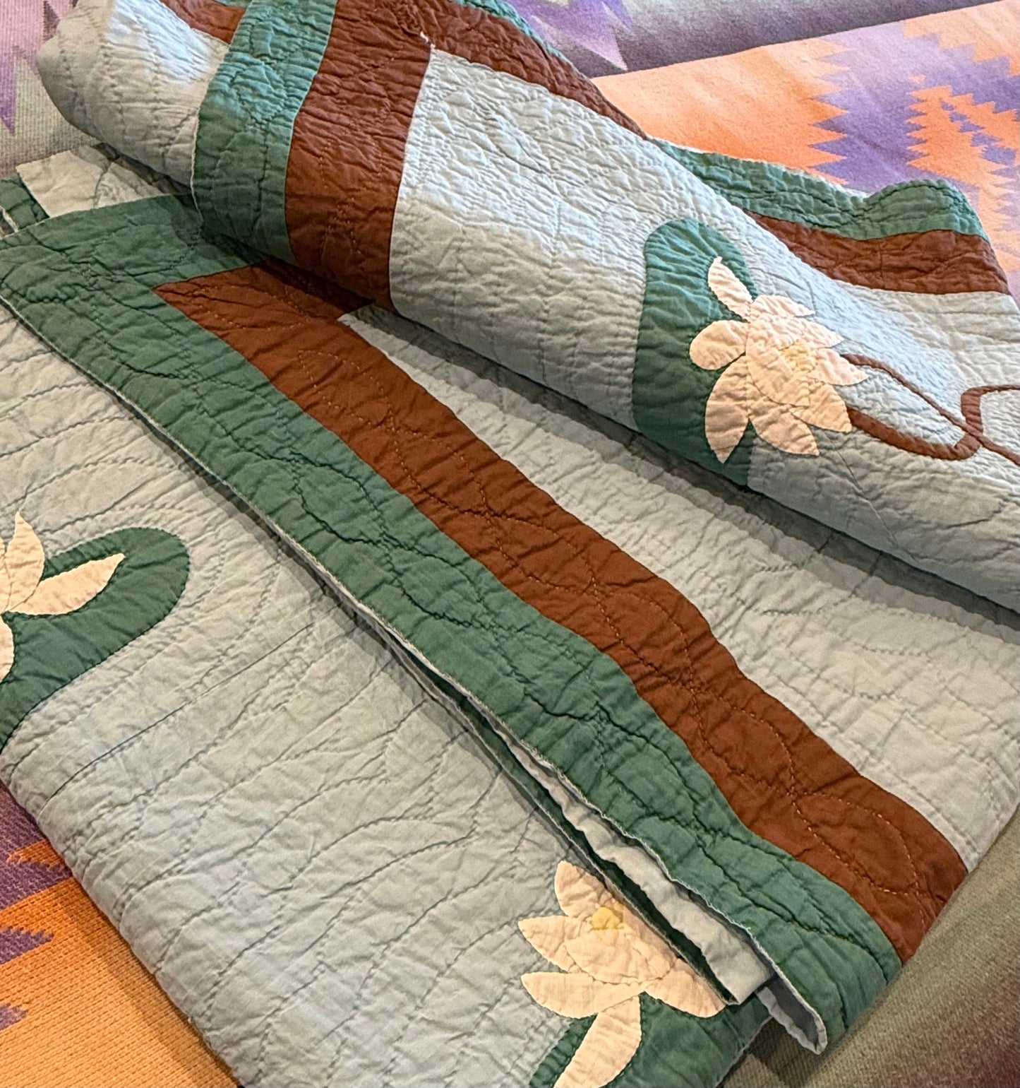 Signed and Dated Mountain Mist Water Lillies Quilt