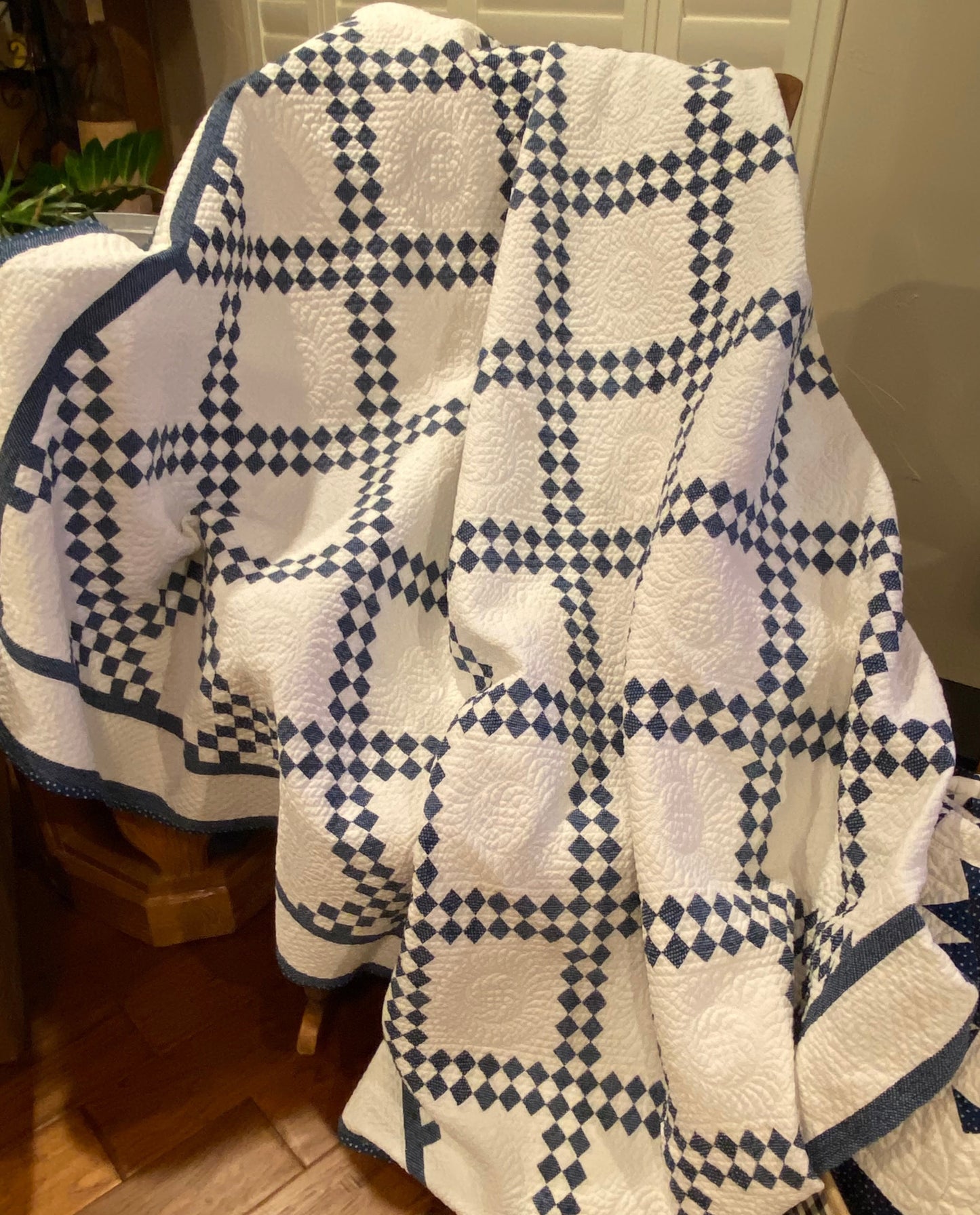 Indigo Blue and White Double Irish Chain Quilt