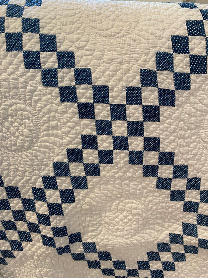 Indigo Blue and White Double Irish Chain Quilt