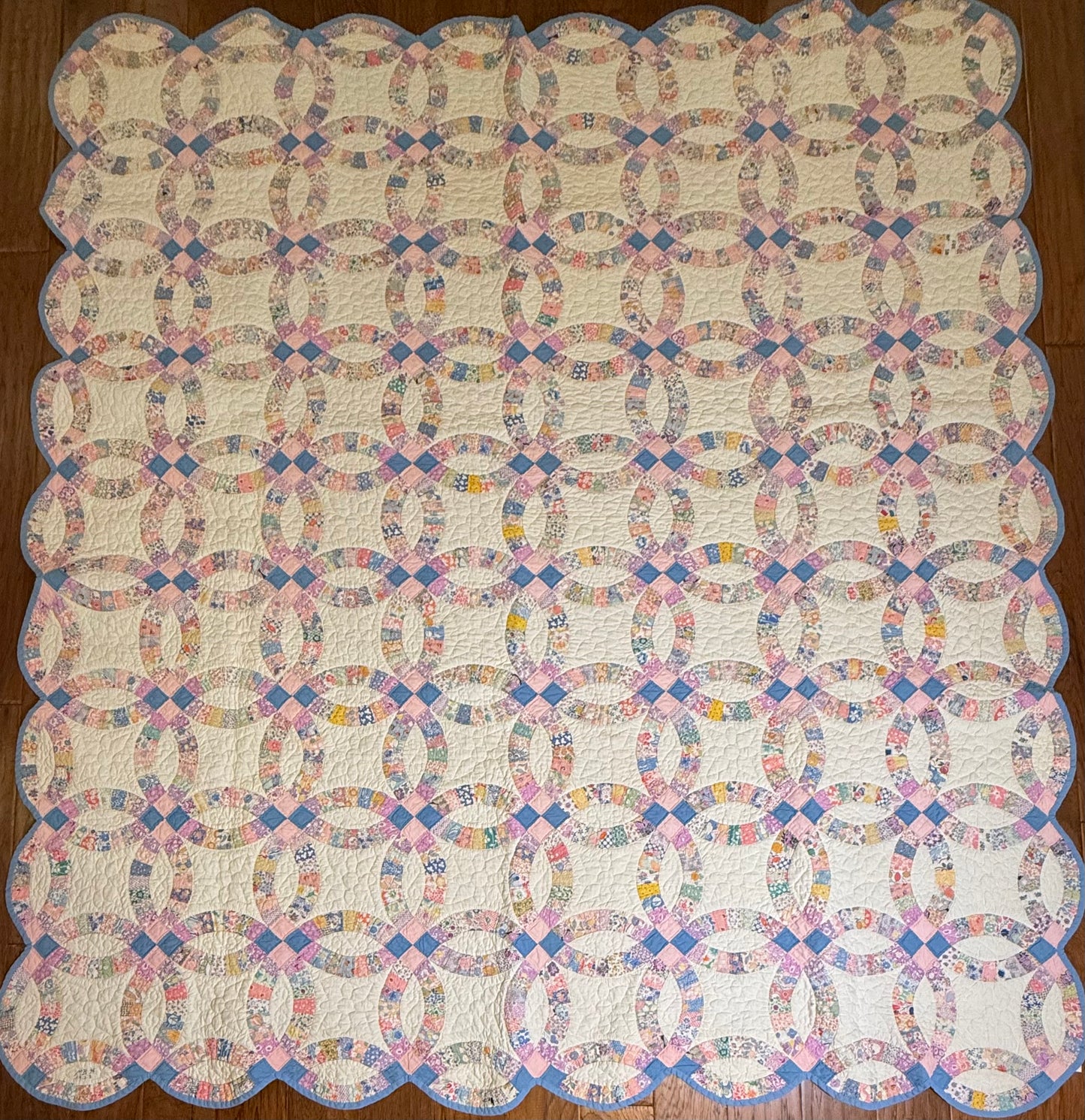 Smaller Scale Double Wedding Ring Quilt- Dated / Initials