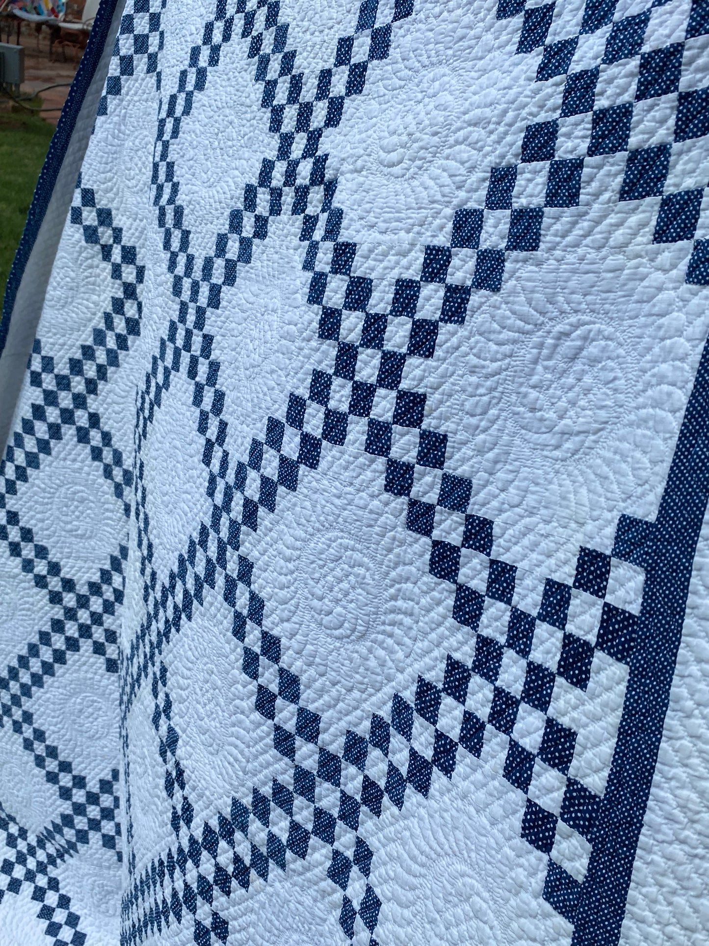 Indigo Blue and White Double Irish Chain Quilt