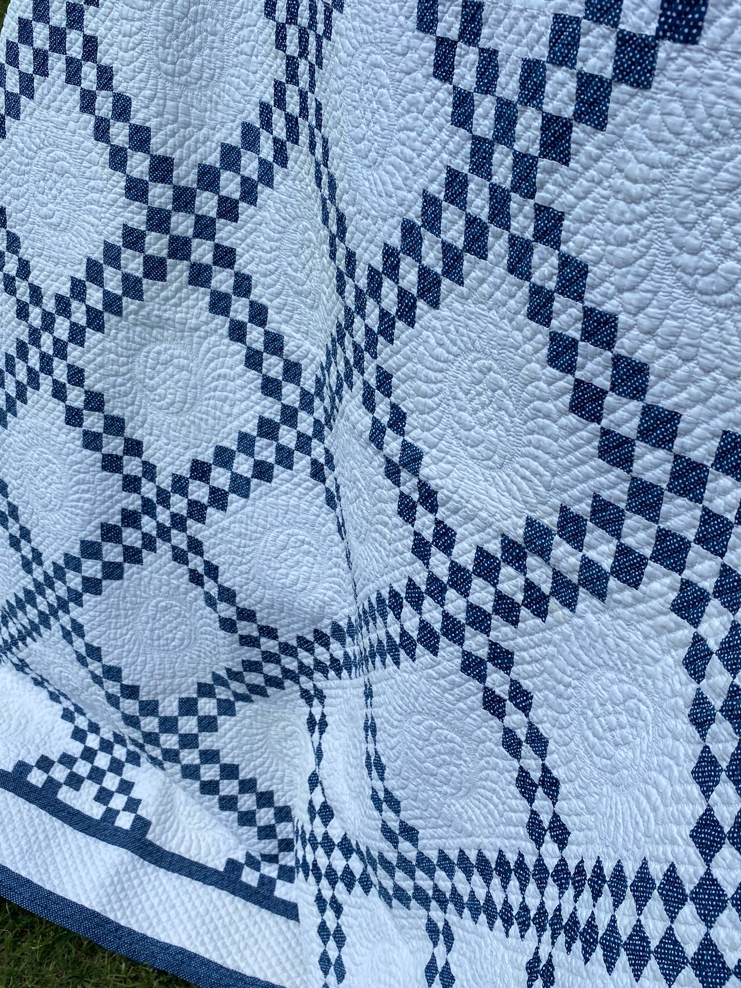 Indigo Blue and White Double Irish Chain Quilt