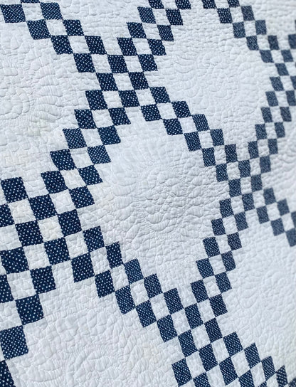 Indigo Blue and White Double Irish Chain Quilt