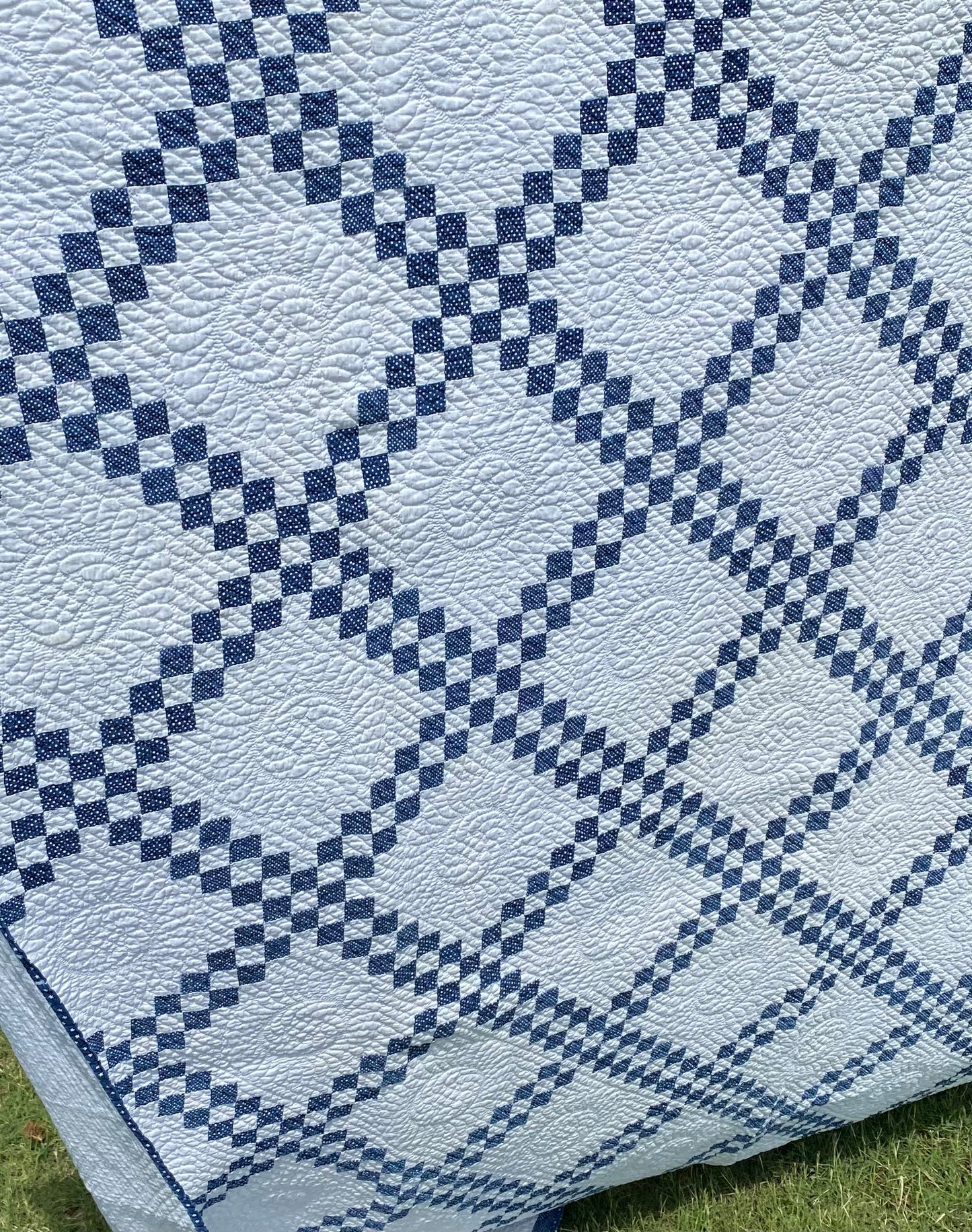 Indigo Blue and White Double Irish Chain Quilt