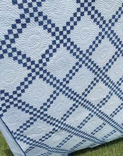 Indigo Blue and White Double Irish Chain Quilt