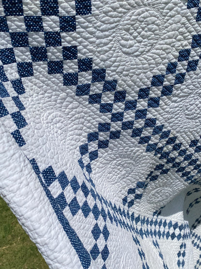 Indigo Blue and White Double Irish Chain Quilt