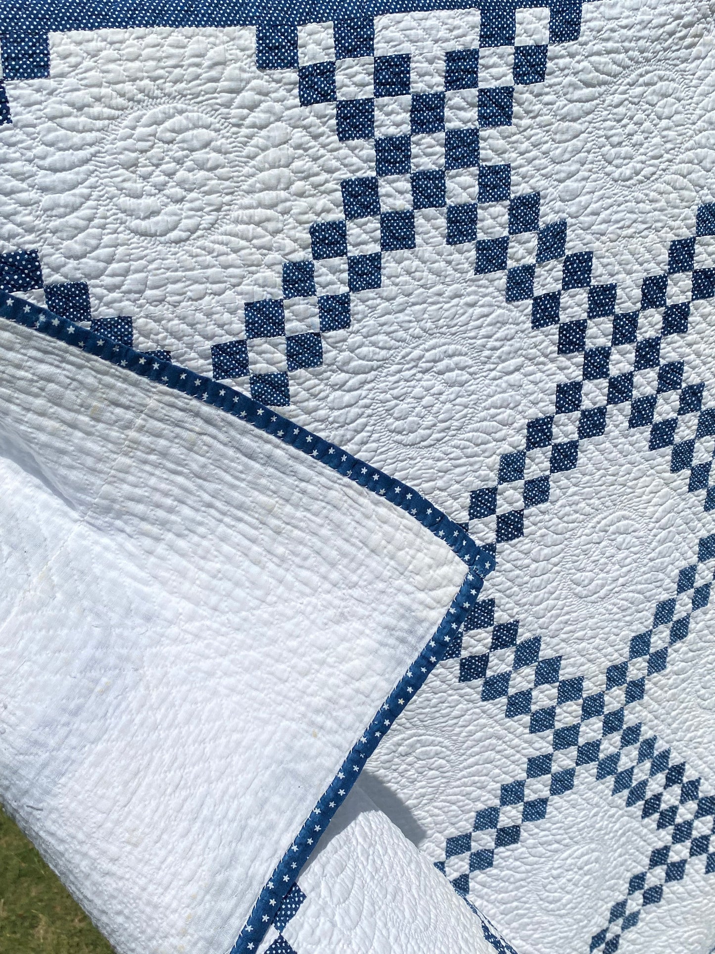 Indigo Blue and White Double Irish Chain Quilt