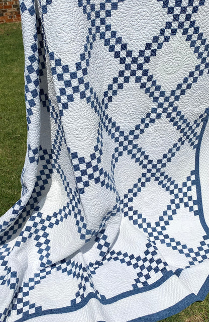 Indigo Blue and White Double Irish Chain Quilt