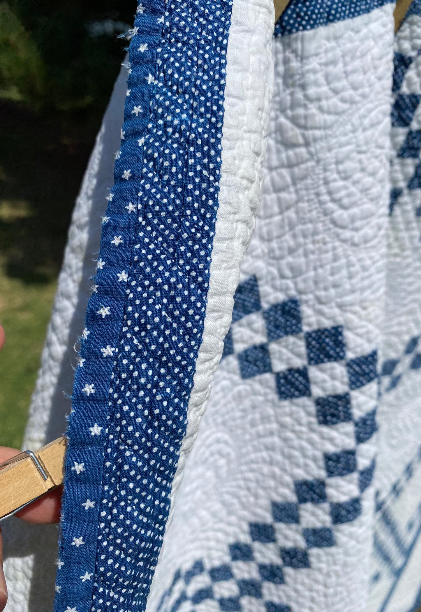 Indigo Blue and White Double Irish Chain Quilt