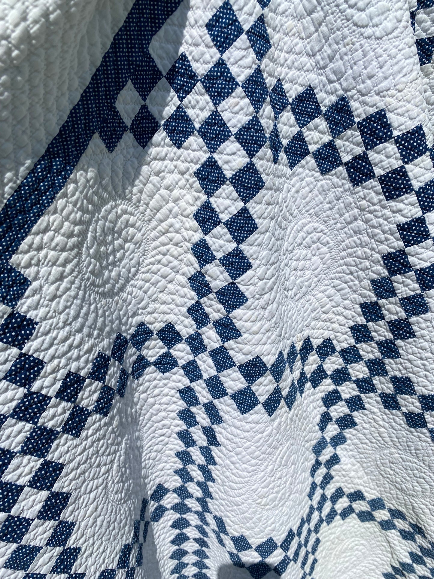 Indigo Blue and White Double Irish Chain Quilt