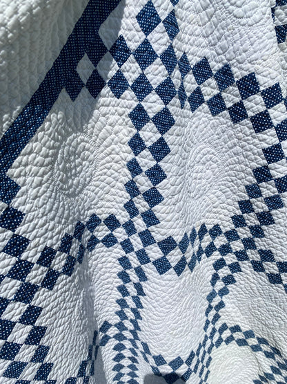 Indigo Blue and White Double Irish Chain Quilt