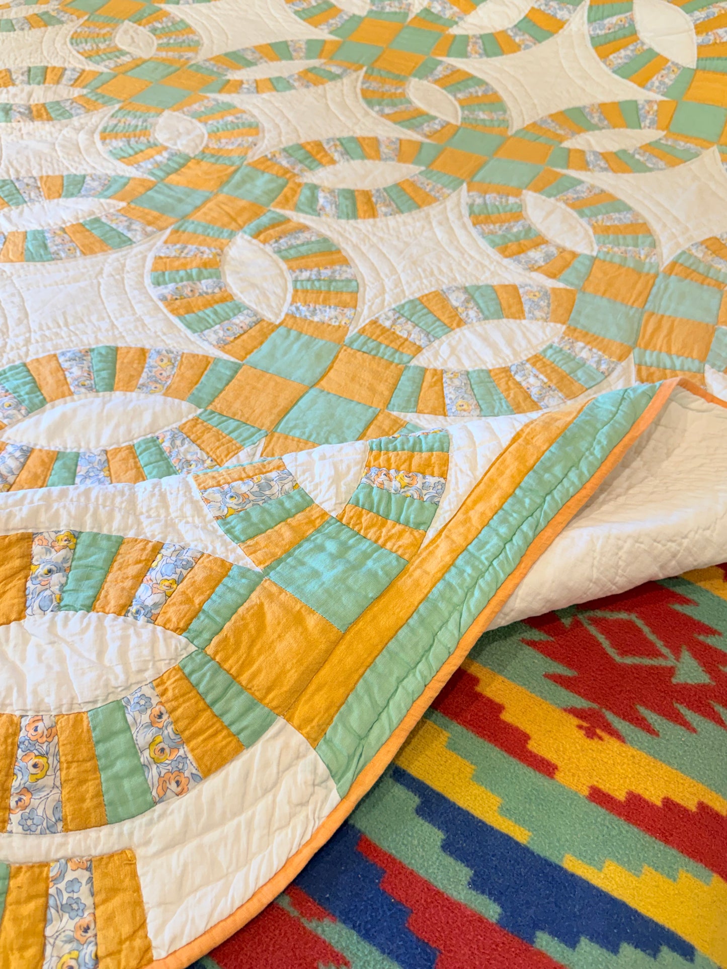 Unique Double Wedding Ring Qult-Color