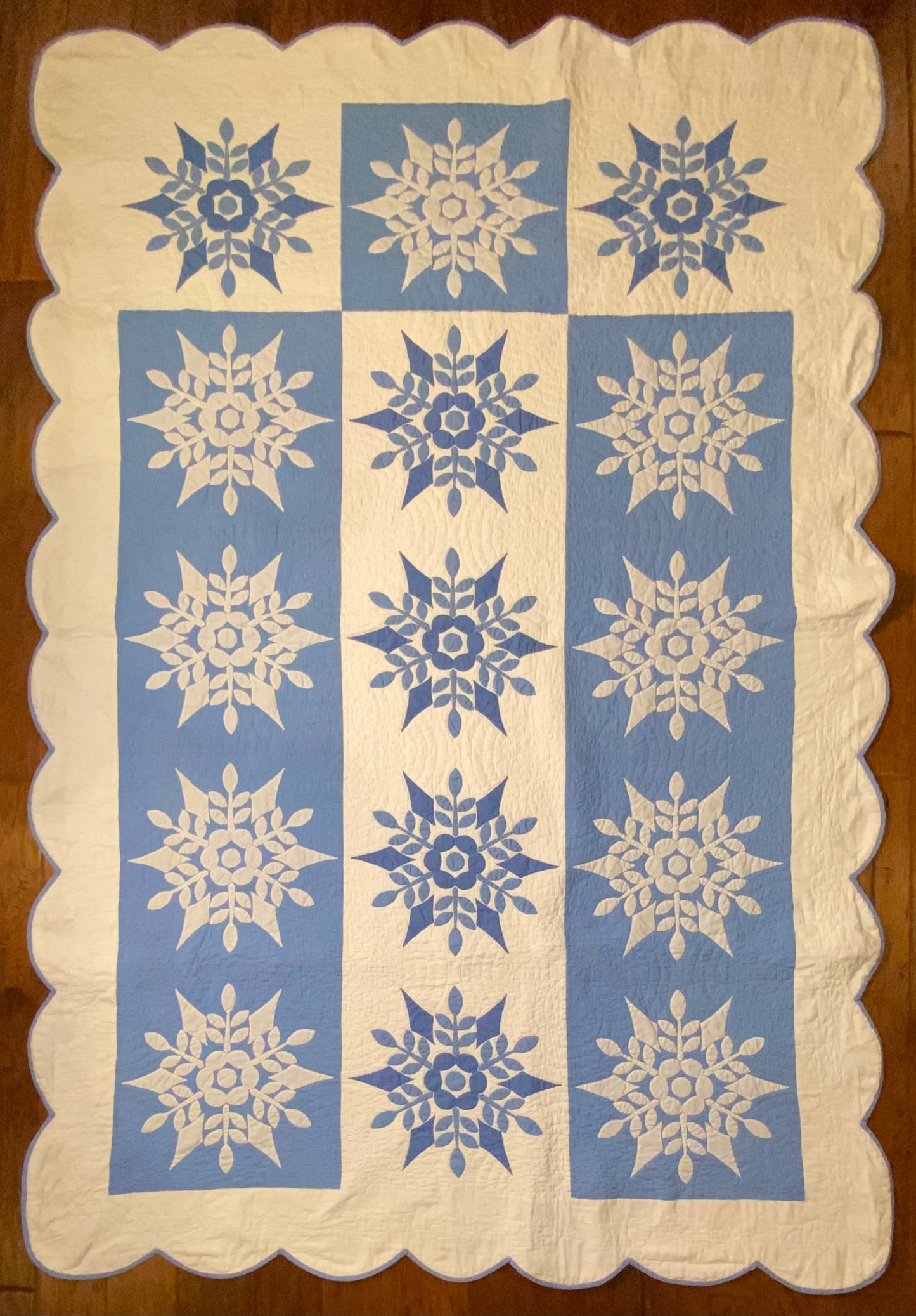 Blue and White Snowflake Quilt