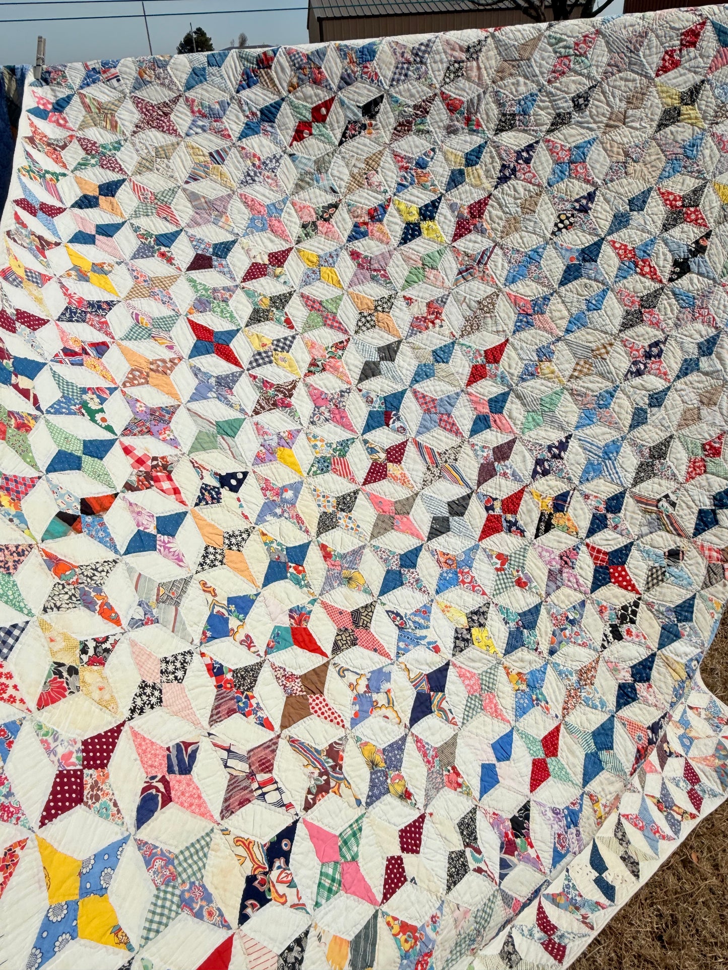 Happy Scrappy 4 Point Touching  Stars Quilt