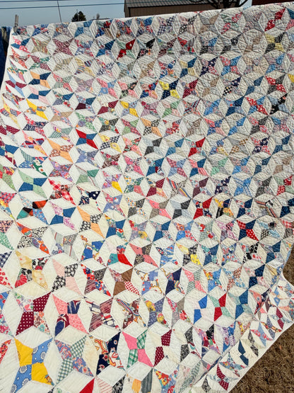 Happy Scrappy 4 Point Touching  Stars Quilt