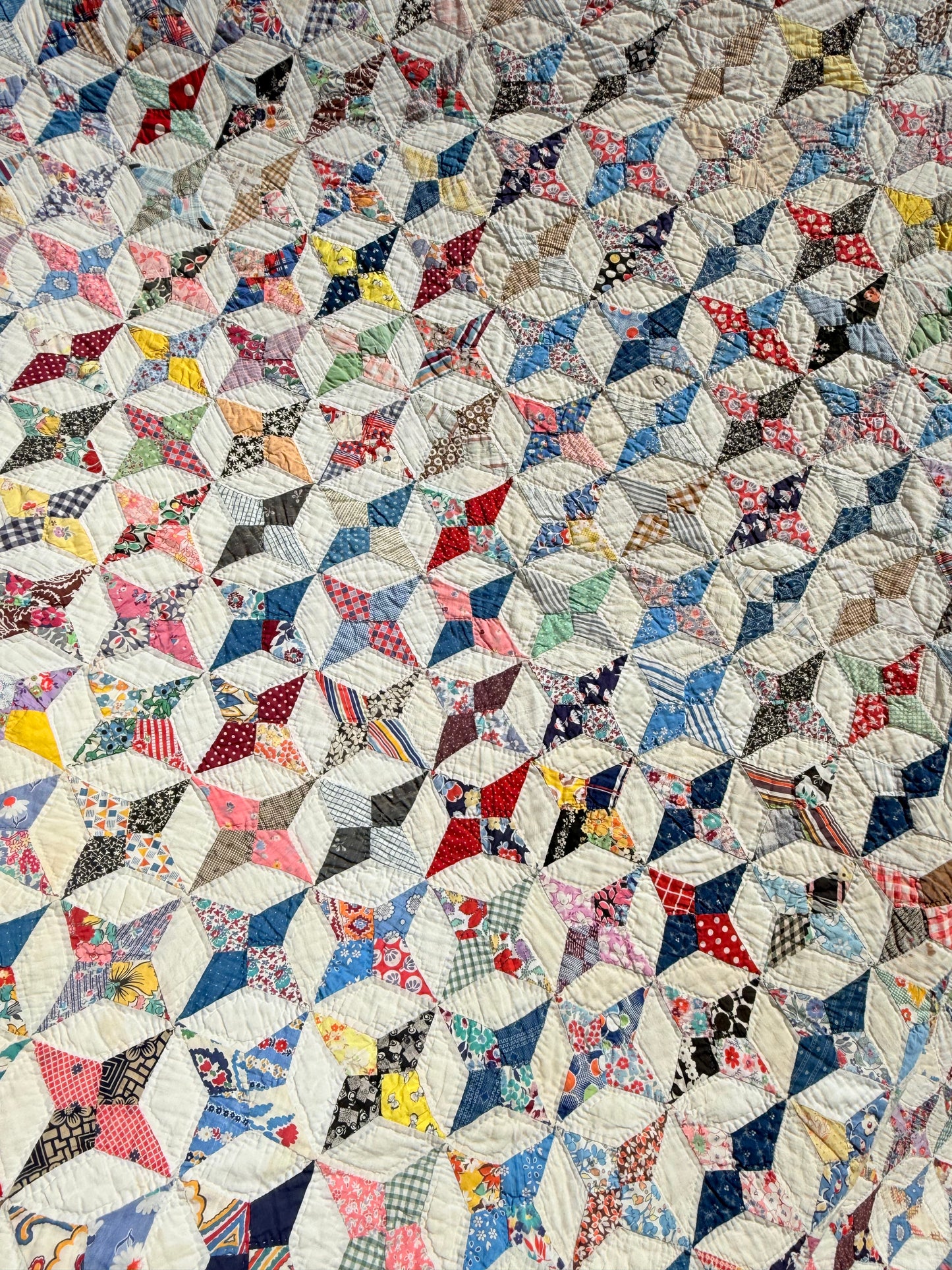 Happy Scrappy 4 Point Touching  Stars Quilt