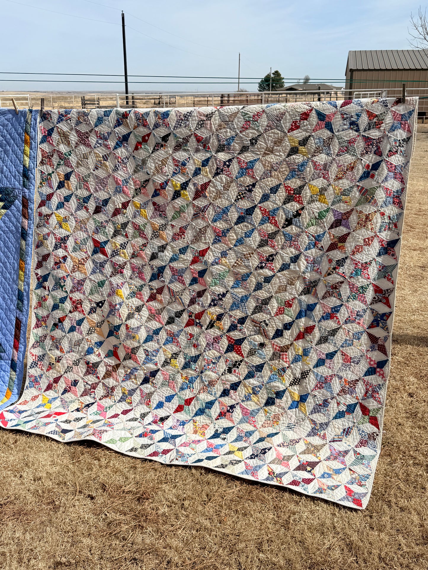 Happy Scrappy 4 Point Touching  Stars Quilt