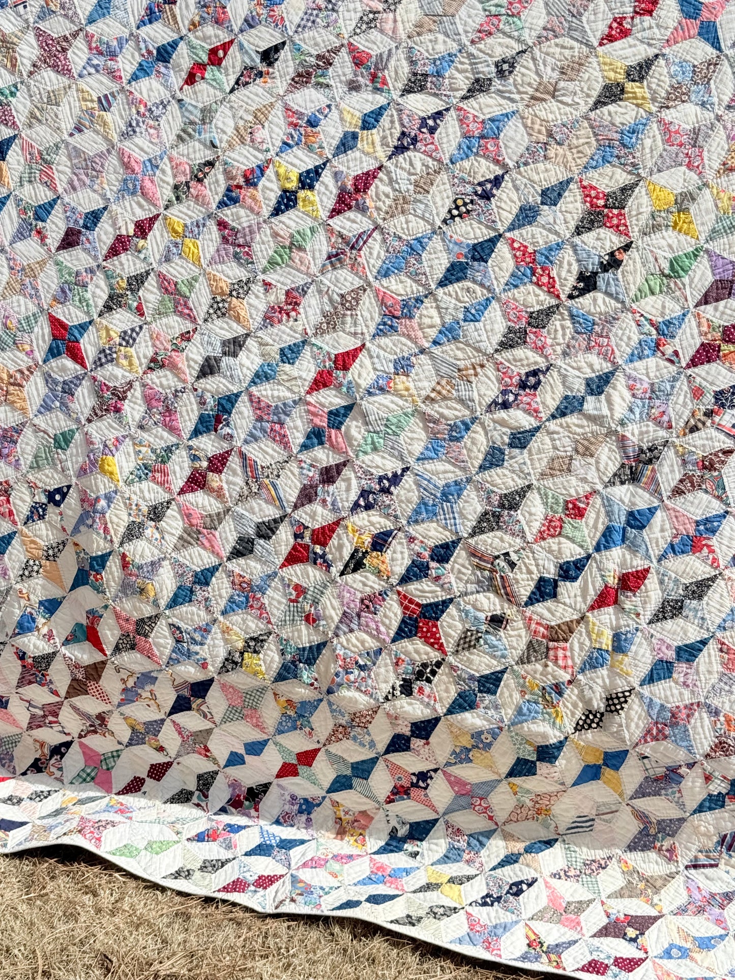 Happy Scrappy 4 Point Touching  Stars Quilt