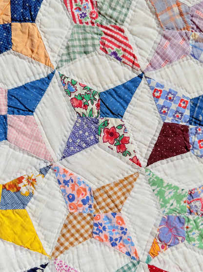 Happy Scrappy 4 Point Touching  Stars Quilt