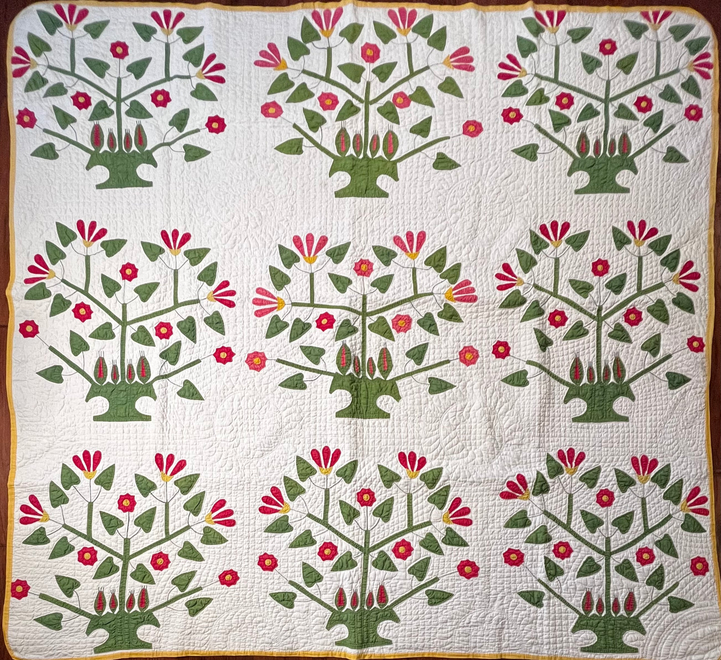 Unique Folk Art Pot of Flowers Quilt