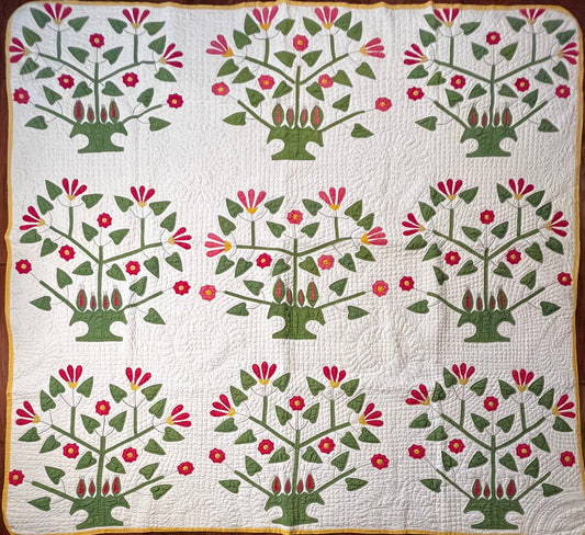Unique Folk Art Pot of Flowers Quilt