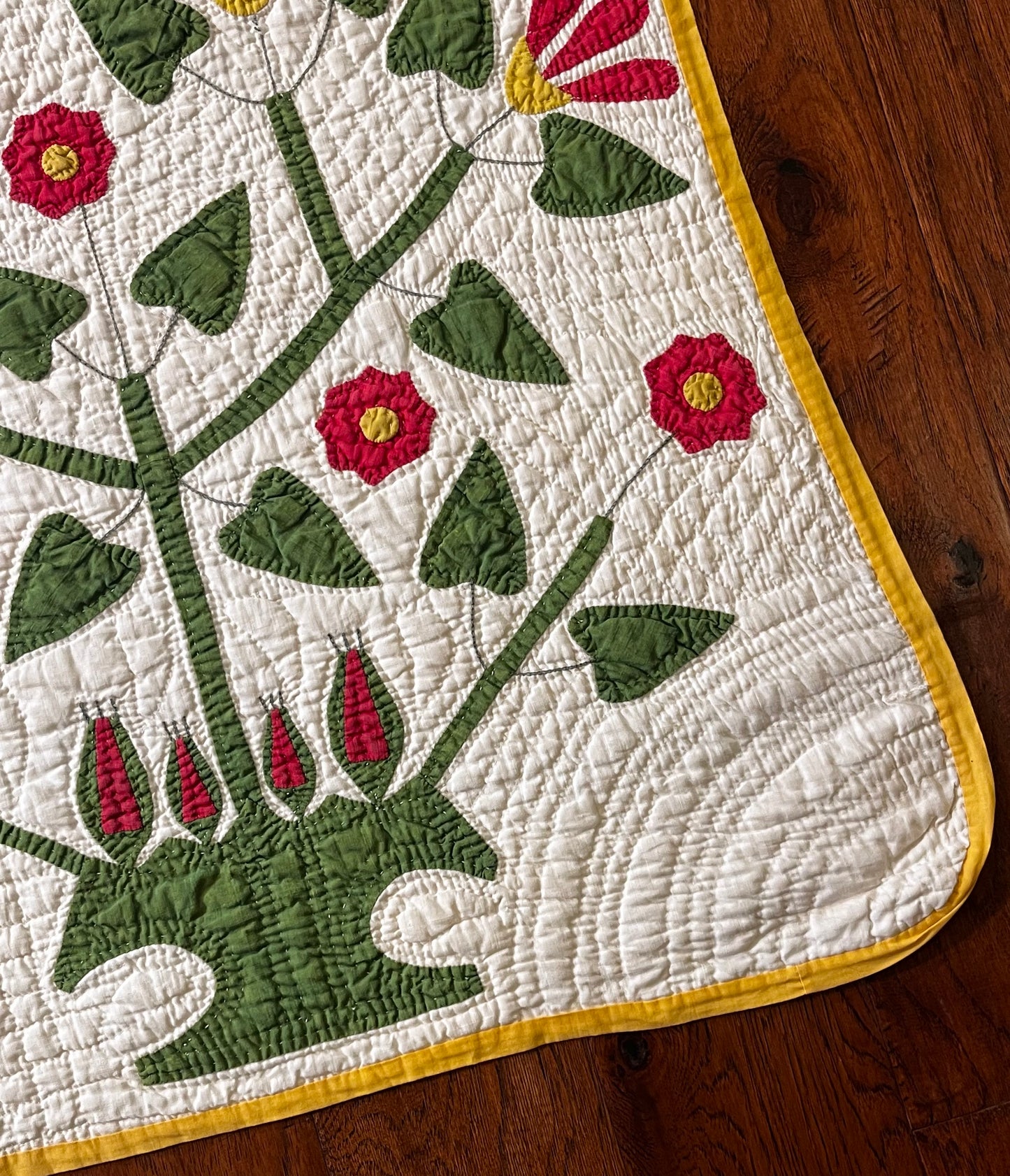 Unique Folk Art Pot of Flowers Quilt