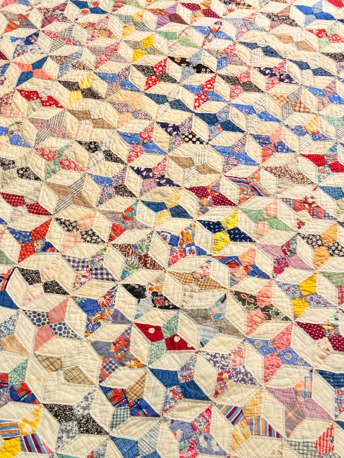 Happy Scrappy 4 Point Touching  Stars Quilt