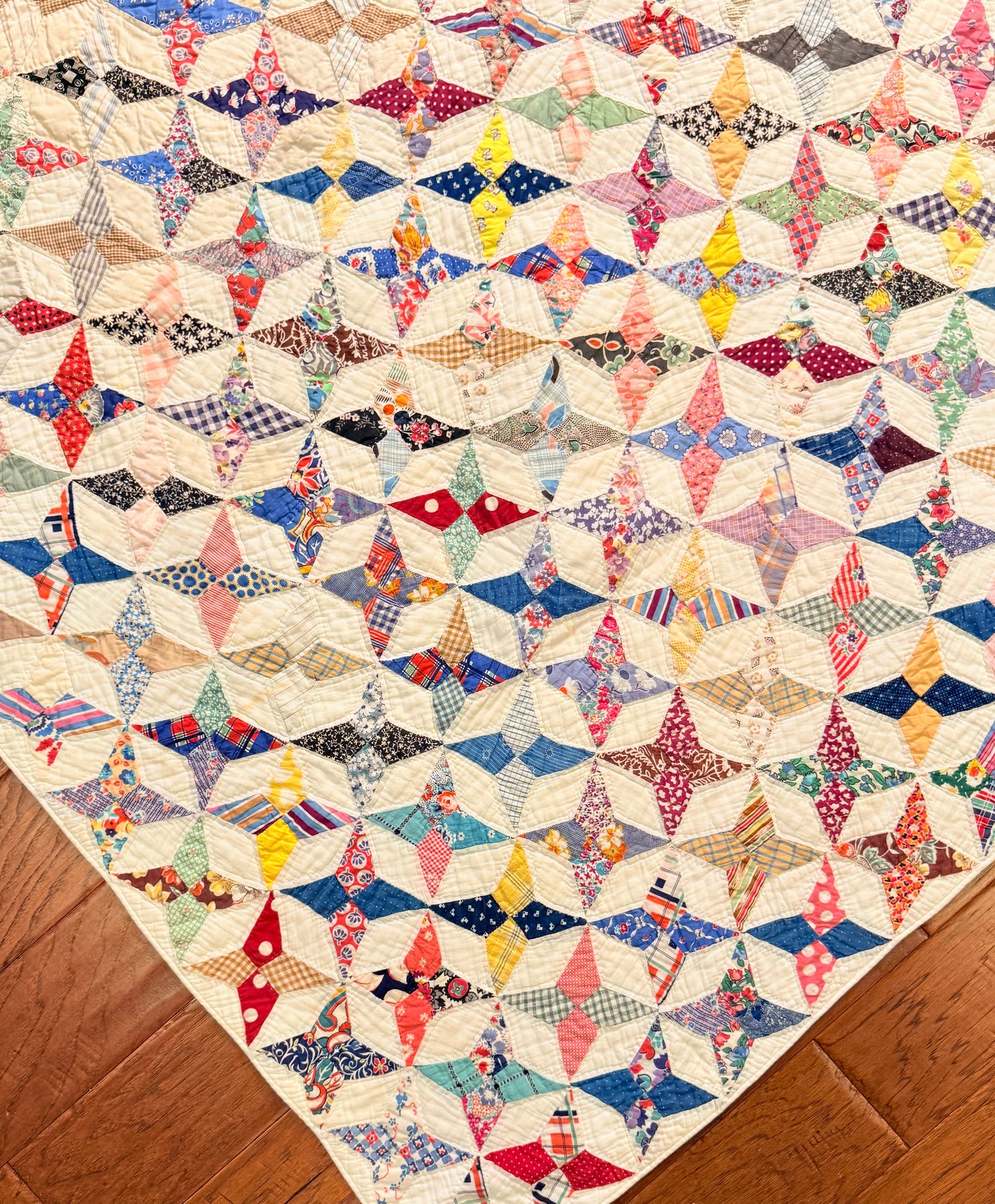 Happy Scrappy 4 Point Touching  Stars Quilt