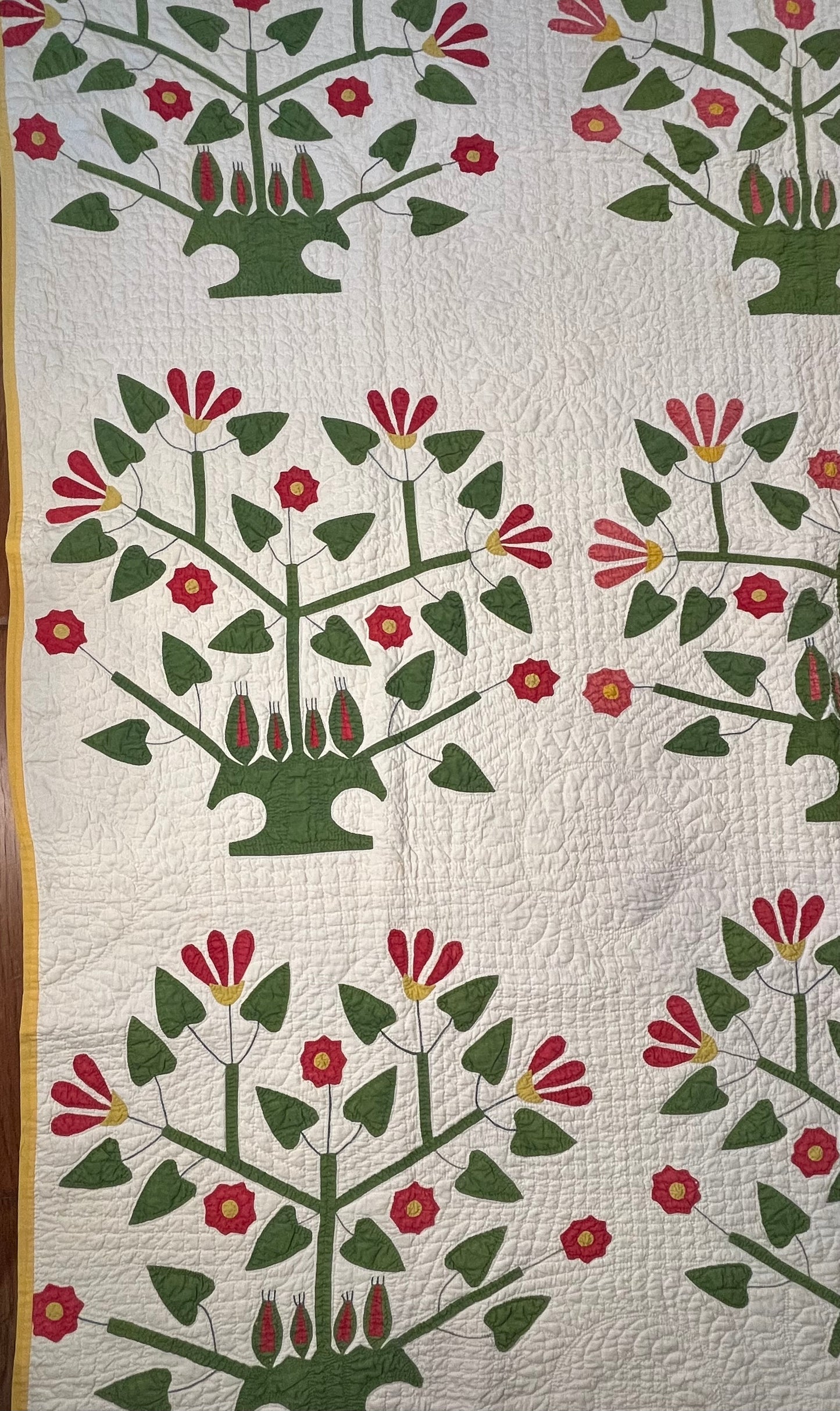 Unique Folk Art Pot of Flowers Quilt