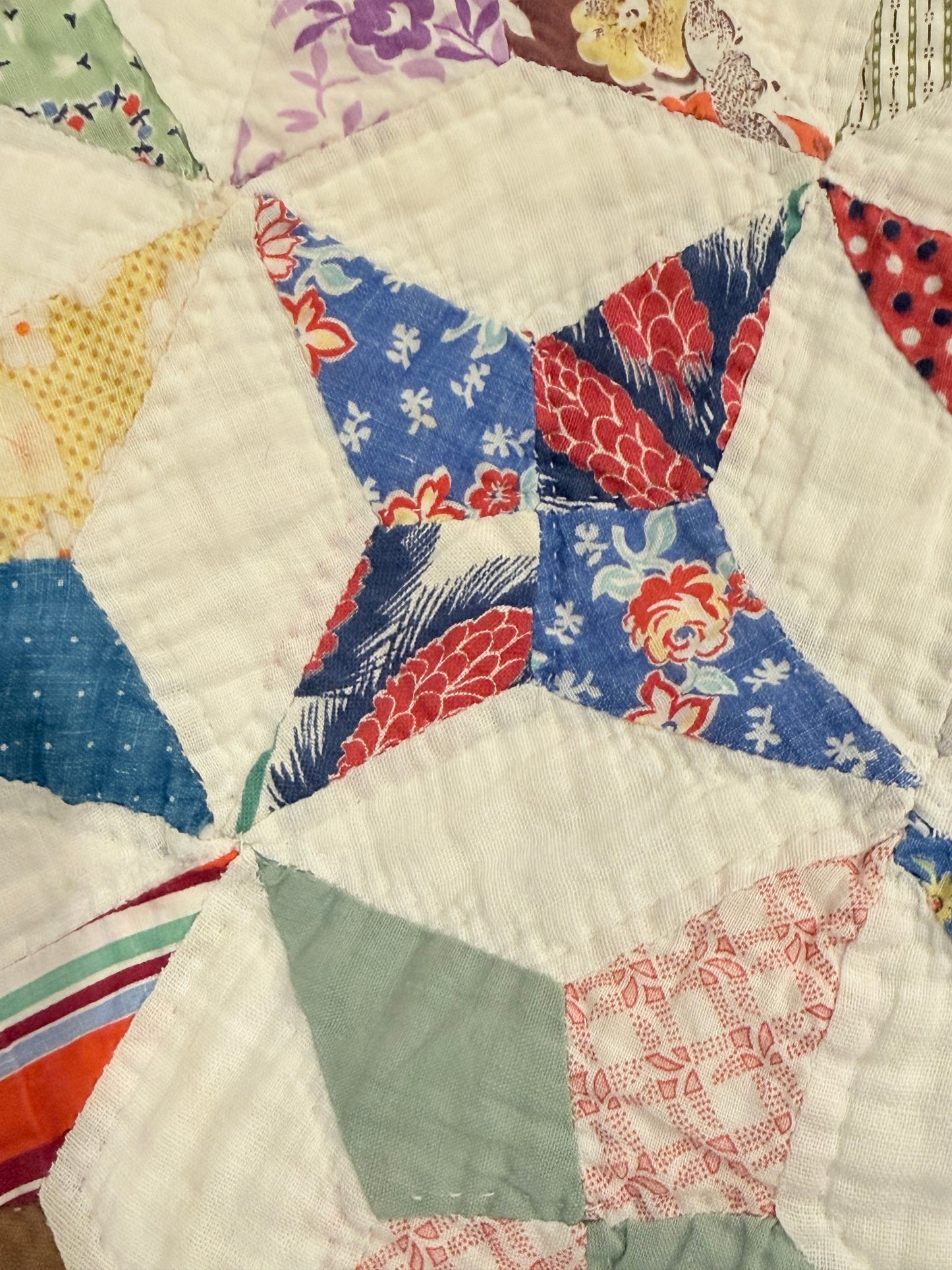 Happy Scrappy 4 Point Touching  Stars Quilt