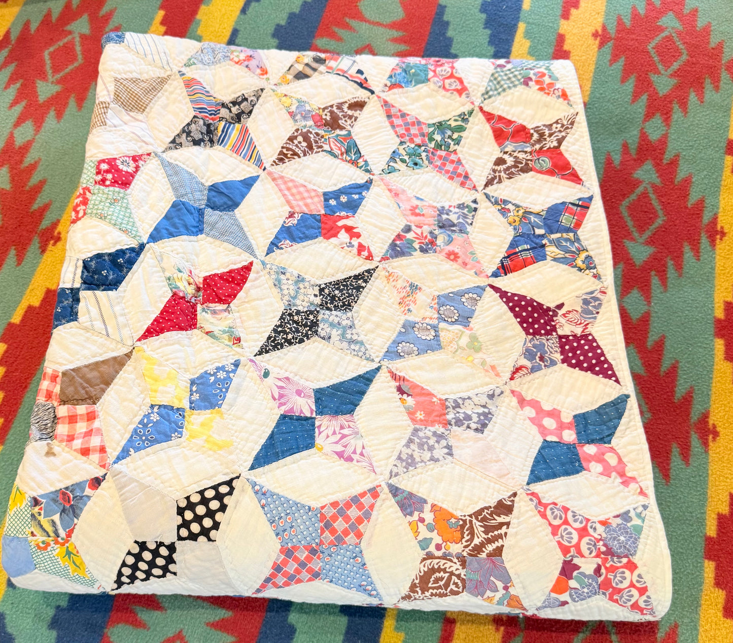 Happy Scrappy 4 Point Touching  Stars Quilt